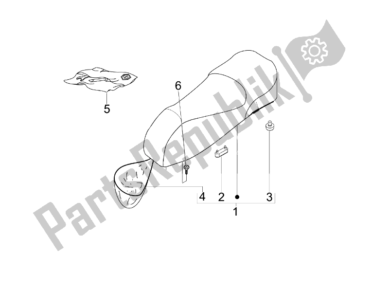 All parts for the Saddle/seats of the Vespa Granturismo 200 L USA 2007