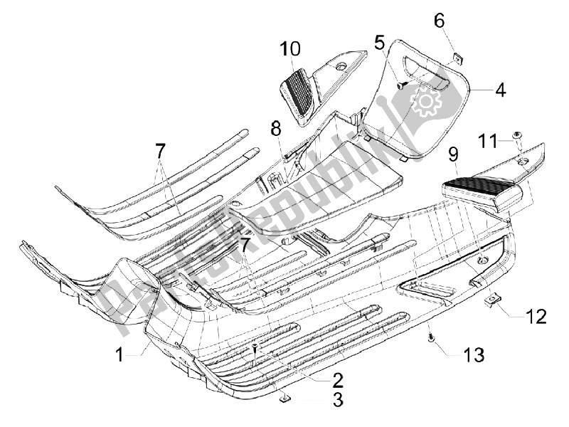 All parts for the Central Cover - Footrests of the Vespa S 125 4T IE E3 Vietnam 2011