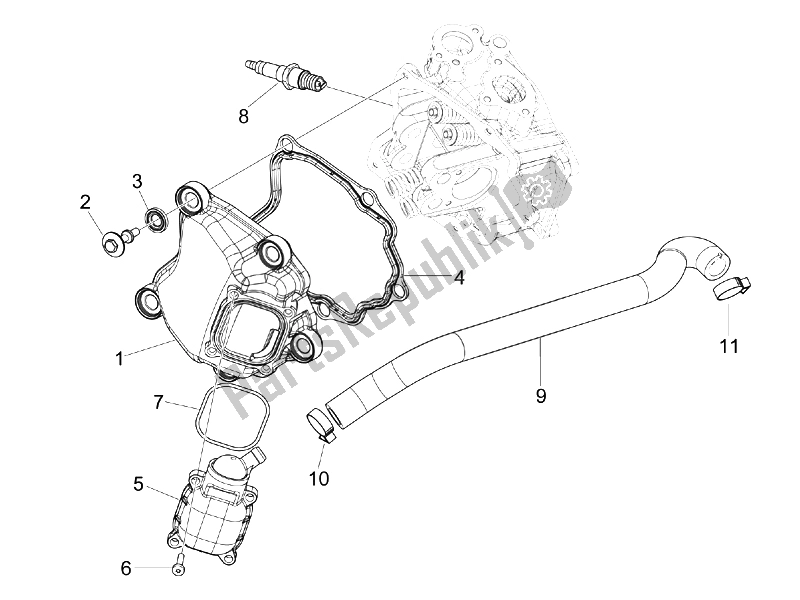 Todas las partes para Cubierta De Tapa De Cilindro de Vespa GTS 300 IE ABS China 2014