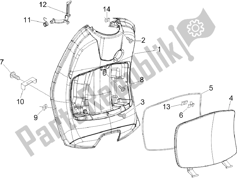 All parts for the Front Glove-box - Knee-guard Panel of the Vespa LX 125 4T IE E3 Vietnam 2011