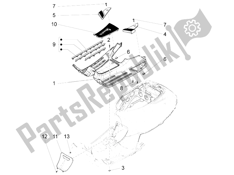Tutte le parti per il Copertura Centrale - Poggiapiedi del Vespa LX 150 4T 3V IE 2012