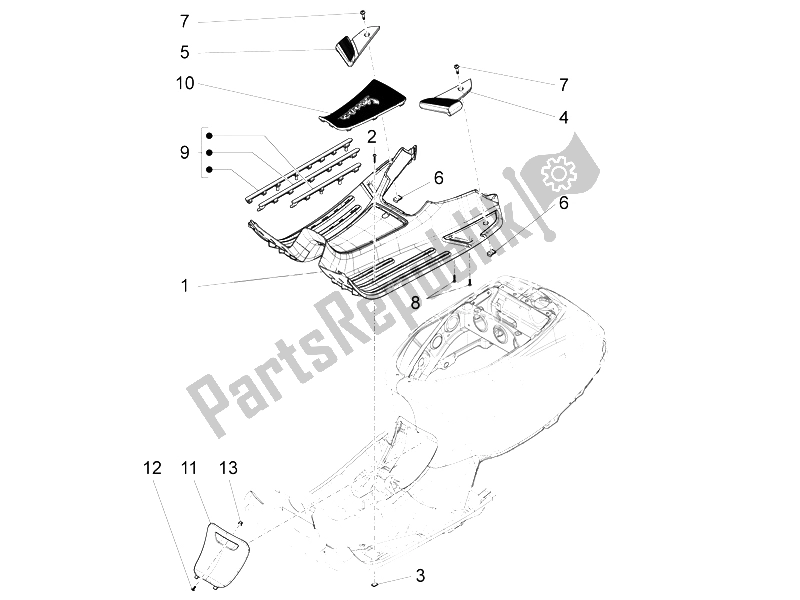 Tutte le parti per il Copertura Centrale - Poggiapiedi del Vespa LX 150 4T 3V IE 2012