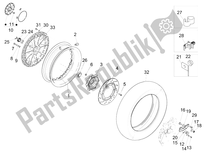 Toutes les pièces pour le Roue Arrière du Vespa 946 150 4T 3V ABS Armani USA 2015