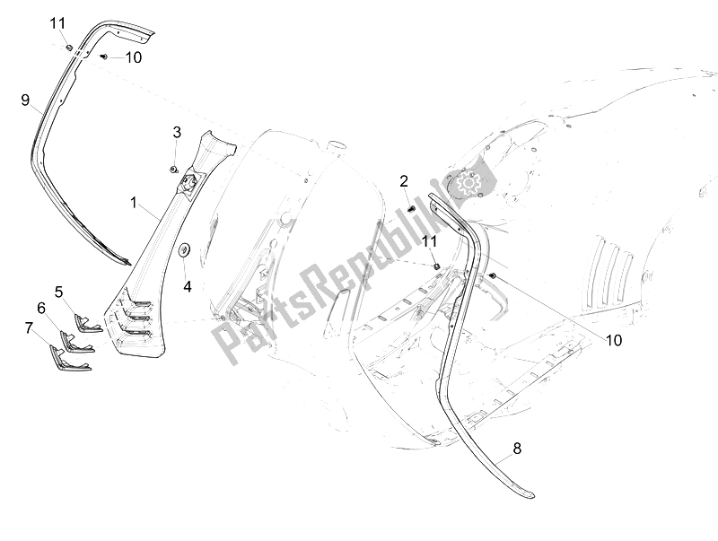 Alle onderdelen voor de Voorste Schild van de Vespa 946 150 4T 3V ABS 2014