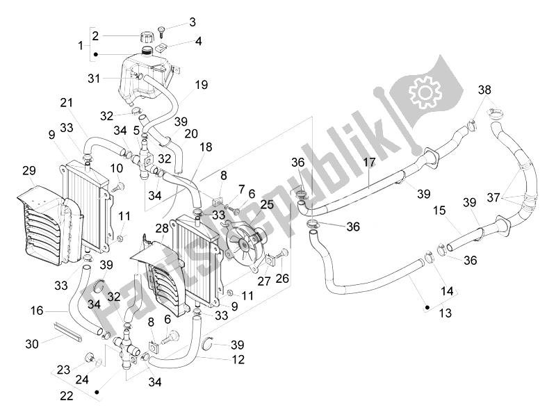 Tutte le parti per il Sistema Di Raffreddamento del Vespa GTV 300 4T 4V IE 2010