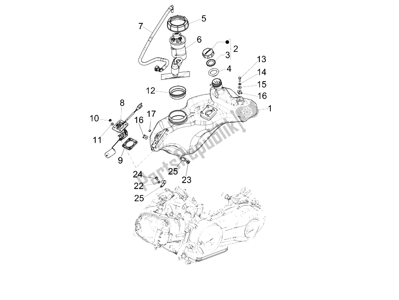 Alle onderdelen voor de Benzinetank van de Vespa 150 4T 3V IE Primavera USA 2014