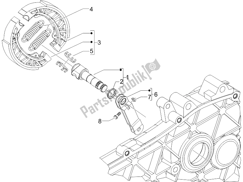 Toutes les pièces pour le Frein Arrière - Mâchoire De Frein du Vespa LX 125 4T E3 2009