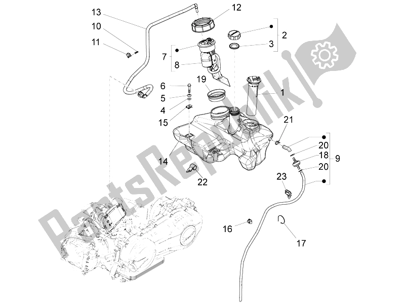 Toutes les pièces pour le Réservoir D'essence du Vespa LT 150 4T 3V IE 2014