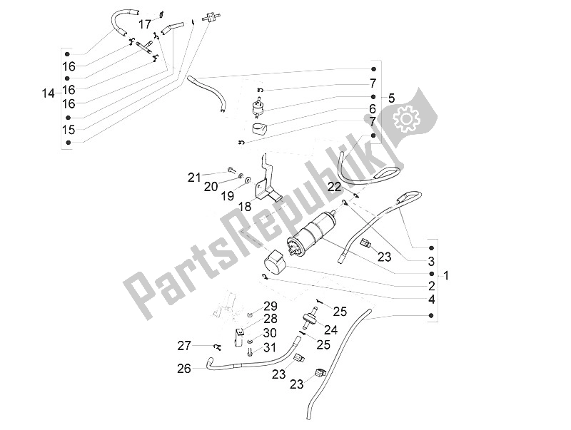 All parts for the Anti-percolation System of the Vespa Vespa 150 Sprint Iget 4T3V IE Asia 2016