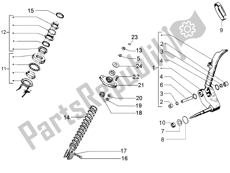 Toutes les pièces pour le Composants De La Fourche (mingxing) du Vespa Vespa PX 125 EU Asia 2011