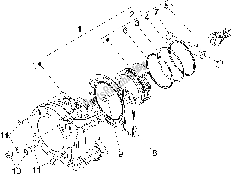 Toutes les pièces pour le Unité Cylindre-piston-axe De Poignet du Vespa GTV 250 IE UK 2006