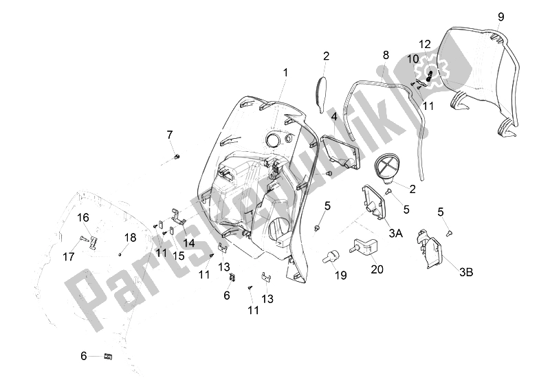 All parts for the Front Glove-box - Knee-guard Panel of the Vespa Vespa Primavera 50 4T 4V EU 2014