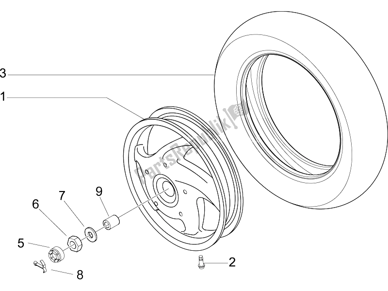 Toutes les pièces pour le Roue Arrière du Vespa LX 125 4T E3 2009