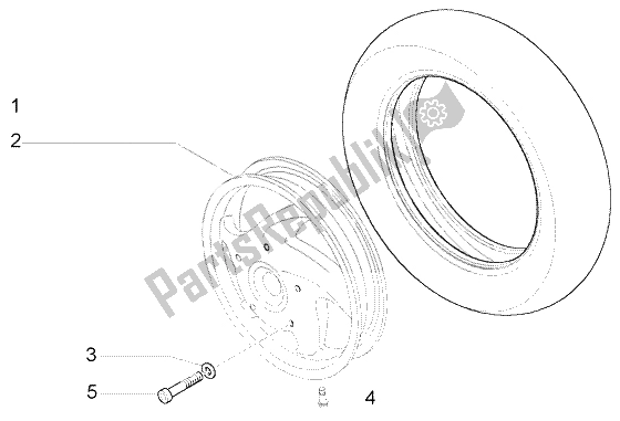 All parts for the Front Wheel of the Vespa LX 125 2005