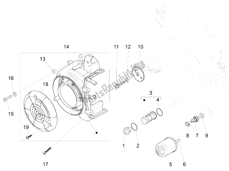 Tutte le parti per il Coperchio Magnete Volano - Filtro Olio del Vespa LX 125 4T IE E3 2009