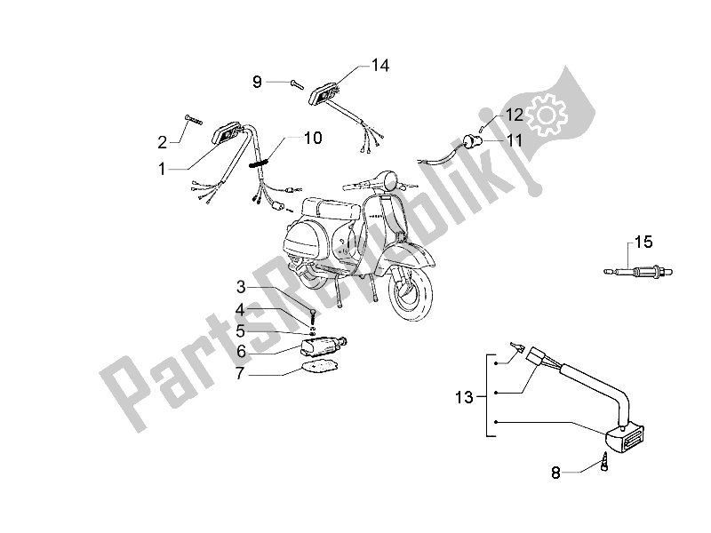 Alle onderdelen voor de Keuzeschakelaars - Schakelaars - Knoppen van de Vespa PX 150 2011