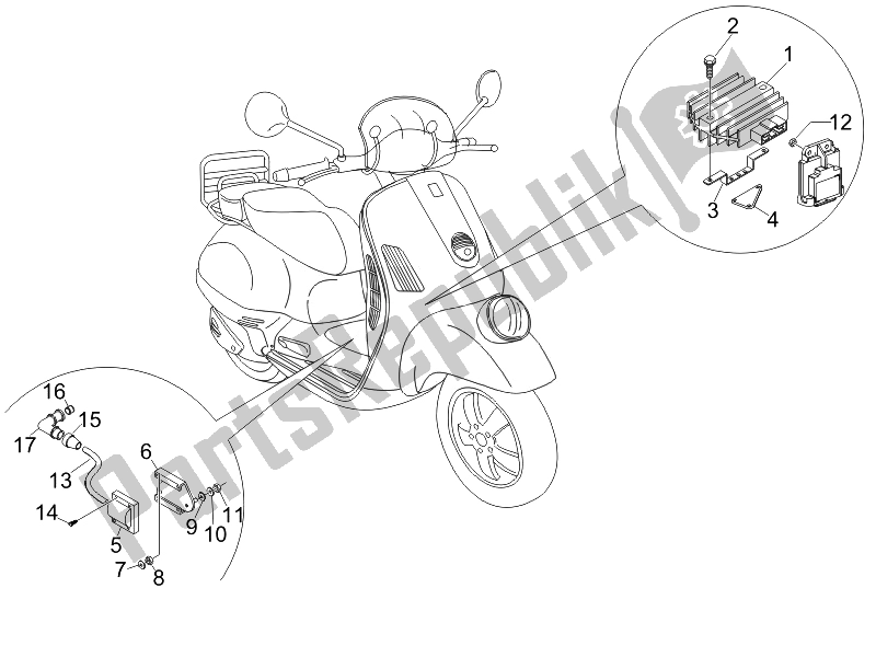 Todas las partes para Reguladores De Voltaje - Unidades De Control Electrónico (ecu) - H. T. Bobina de Vespa GTV 250 IE Navy 2007