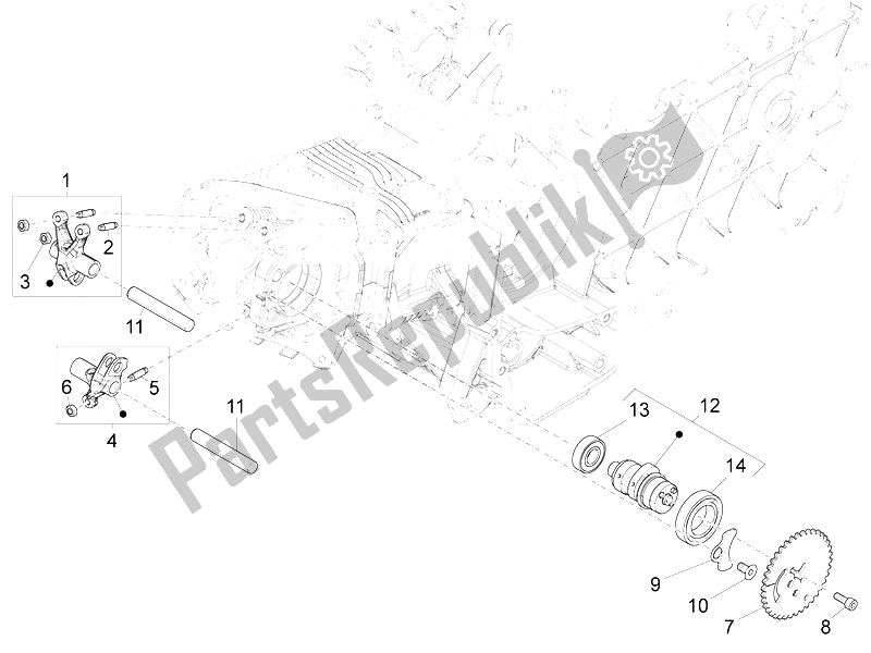 Toutes les pièces pour le Leviers à Bascule Support Unité du Vespa Vespa S 125 4T 3V E3 IE Asia 2012