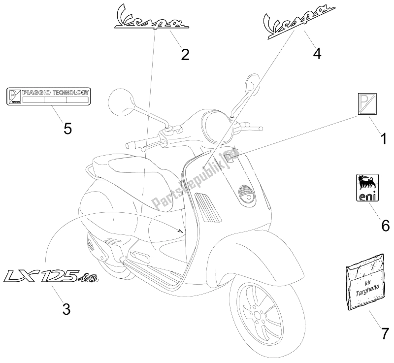 Tutte le parti per il Piatti - Emblemi del Vespa LX 125 4T IE E3 Vietnam 2011