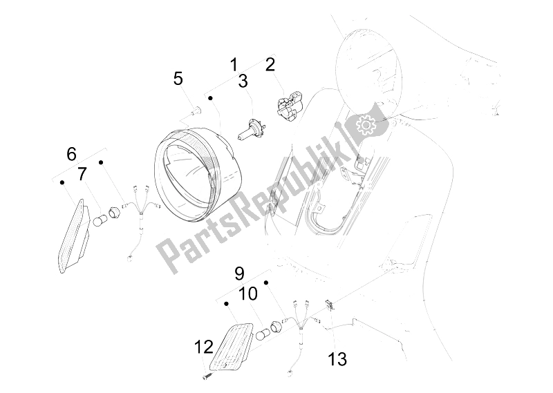 All parts for the Front Headlamps - Turn Signal Lamps of the Vespa Vespa GTS 300 IE Super ABS USA 2014