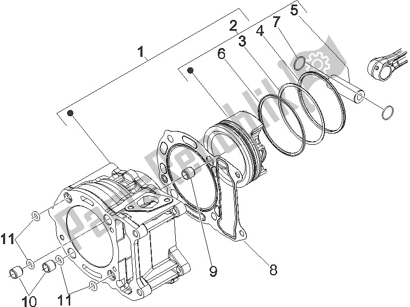 All parts for the Cylinder-piston-wrist Pin Unit of the Vespa GTS 250 USA 2005