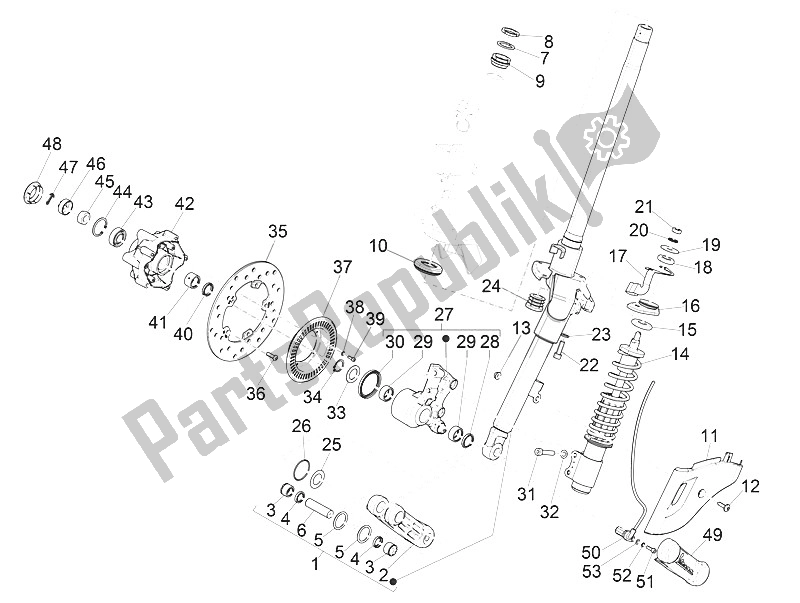 Alle onderdelen voor de Vork / Stuurbuis - Stuurlagereenheid van de Vespa Vespa Primavera 125 4T 3V Iget ABS EU 2016