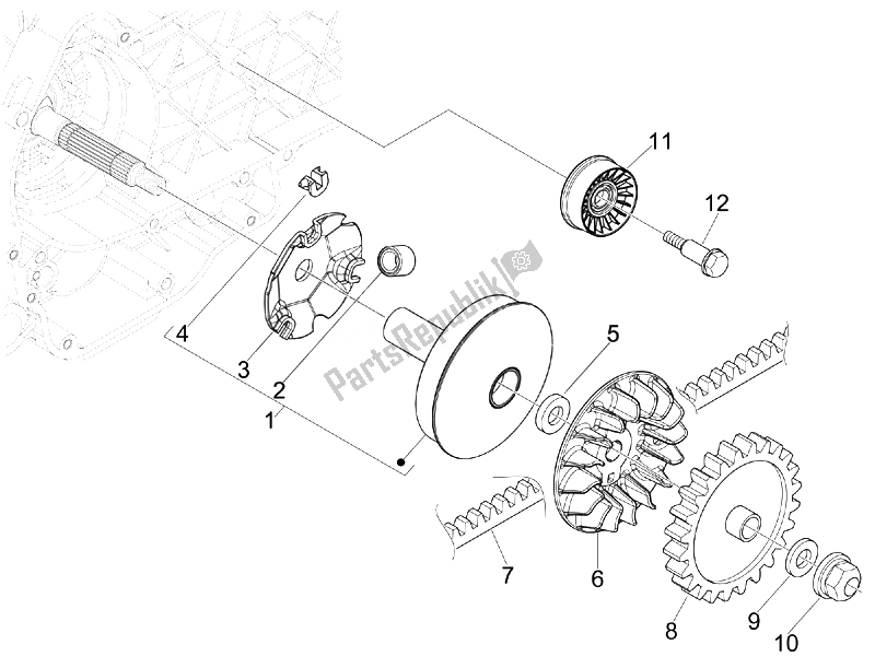 All parts for the Driving Pulley of the Vespa Granturismo 200 L USA 2007