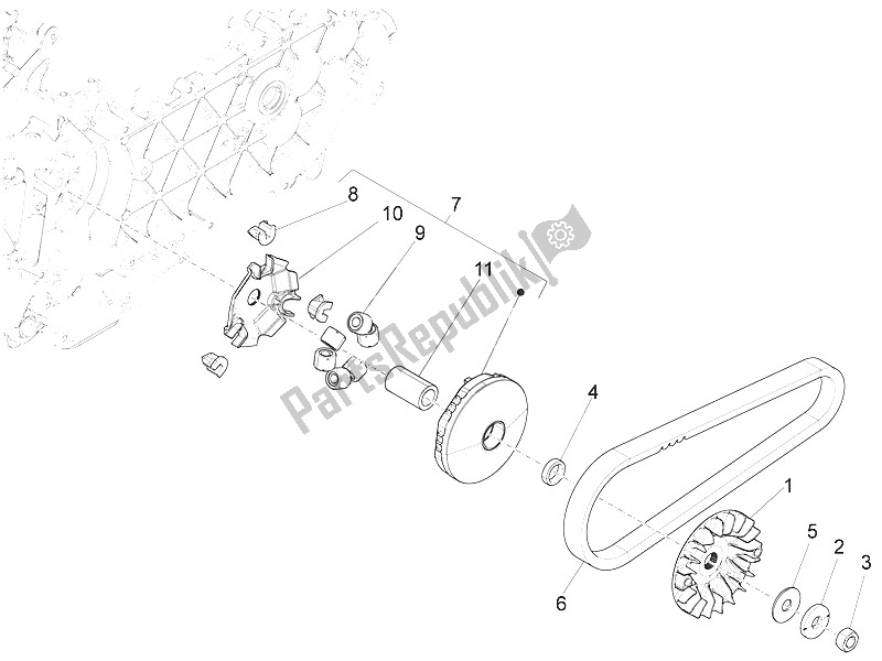 Alle onderdelen voor de Aandrijfpoelie van de Vespa Vespa 125 4T 3V I GET IE Primavera Asia 2016