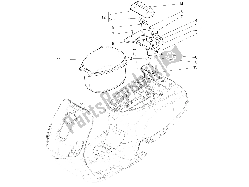 Toutes les pièces pour le Logement De Casque - Sous La Selle du Vespa S 150 4T IE College USA 2009