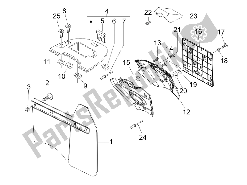 Toutes les pièces pour le Capot Arrière - Protection Contre Les éclaboussures du Vespa LX 150 4T USA 2009