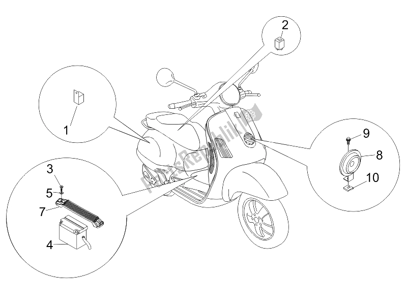 Tutte le parti per il Interruttori Del Telecomando - Batteria - Avvisatore Acustico del Vespa Granturismo 125 L E3 2006