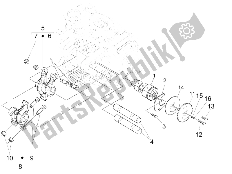 Toutes les pièces pour le Leviers à Bascule Support Unité du Vespa Granturismo 125 L Potenziato 2005