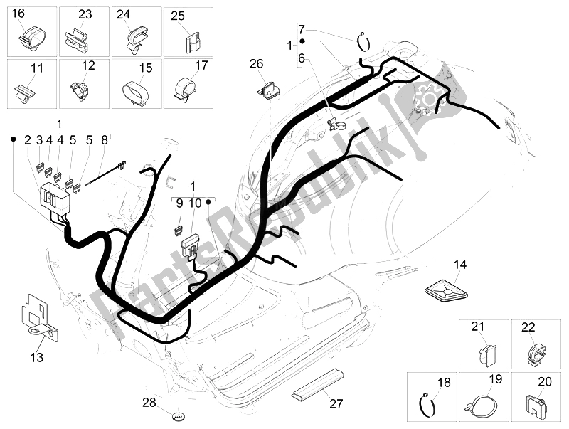 Todas las partes para Mazo De Cables Principal de Vespa Vespa GTS Super 150 IE 4T 3V Asia 2014