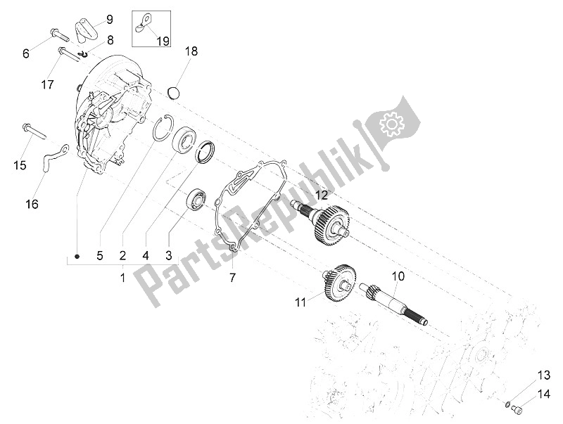 All parts for the Reduction Unit of the Vespa Vespa Primavera 150 4T 3V Iget Asia 2016