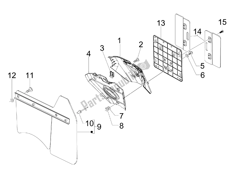 Toutes les pièces pour le Capot Arrière - Protection Contre Les éclaboussures du Vespa GTS 300 IE Super Sport 2010