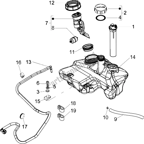 All parts for the Fuel Tank of the Vespa LX 125 4T IE E3 2009