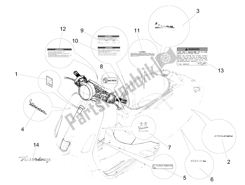 All parts for the Plates - Emblems of the Vespa 150 4T 3V IE Primavera USA 2014