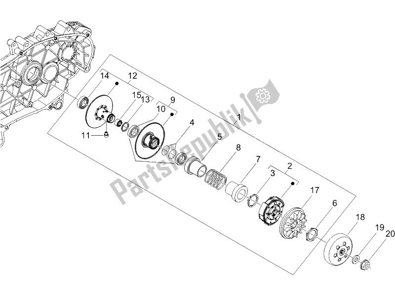 Toutes les pièces pour le Poulie Menée du Vespa GTV 125 4T E3 2006