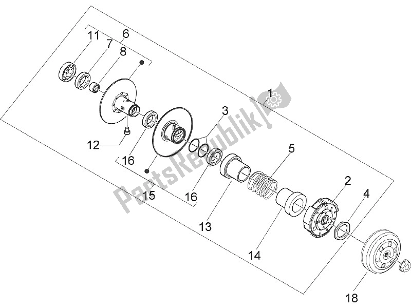 All parts for the Driven Pulley of the Vespa LXV 50 2T CH 2006