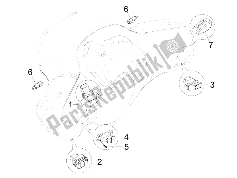 Toutes les pièces pour le Sélecteurs - Interrupteurs - Boutons du Vespa S 150 4T 2V IE E3 College 2009