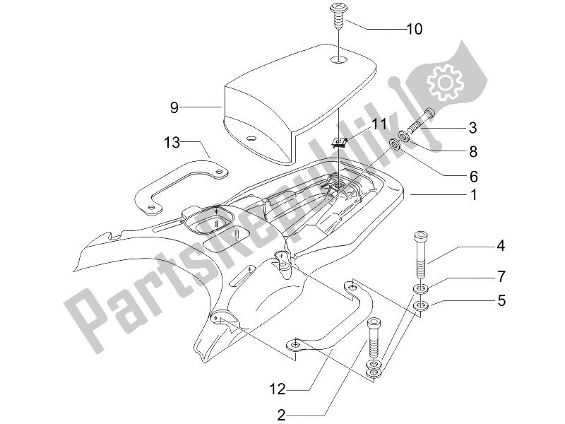 All parts for the Rear Luggage Rack of the Vespa Granturismo 200 L USA 2006