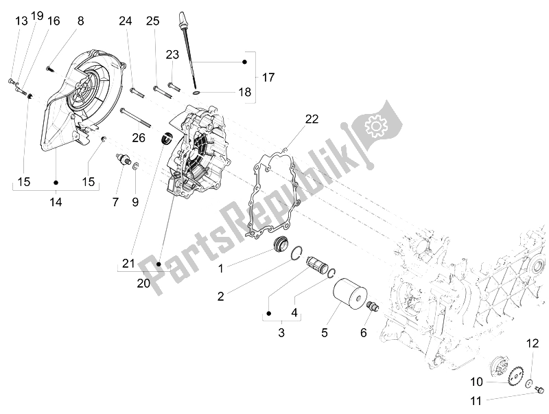 Toutes les pièces pour le Couvercle Magnéto Volant - Filtre à Huile du Vespa Sprint 125 4T 3V IE 2014