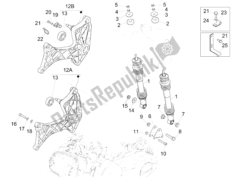 Toutes les pièces pour le Suspension Arrière - Amortisseur / S du Vespa GTS 125 4T IE Super E3 2009