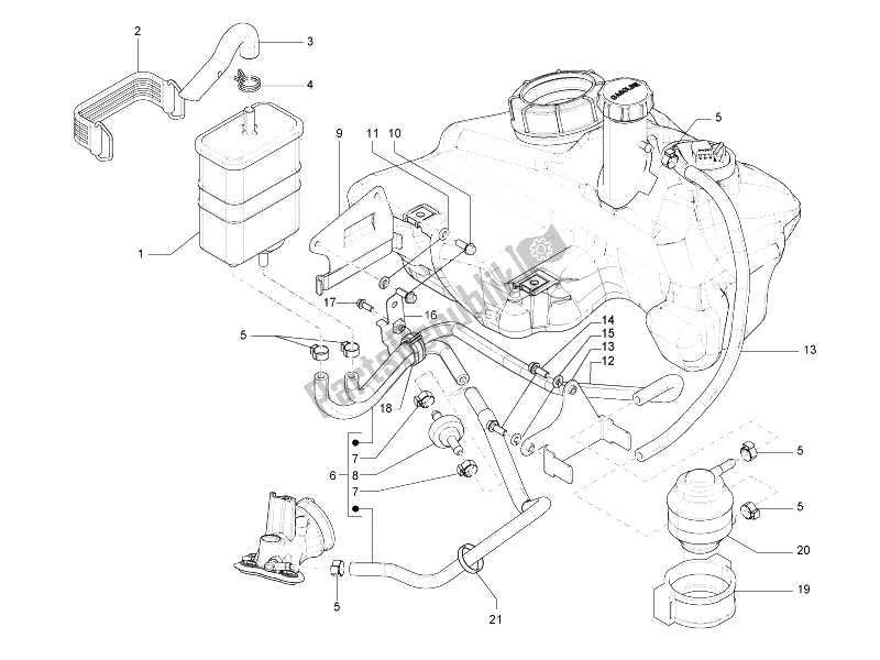 Alle onderdelen voor de Anti-percolatiesysteem van de Vespa 150 4T 3V IE Primavera USA 2014
