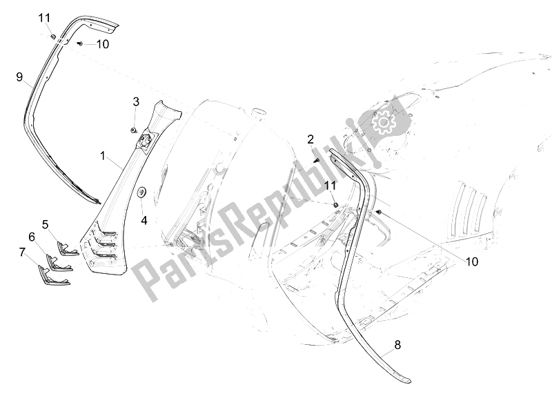 All parts for the Front Shield of the Vespa 946 125 2014