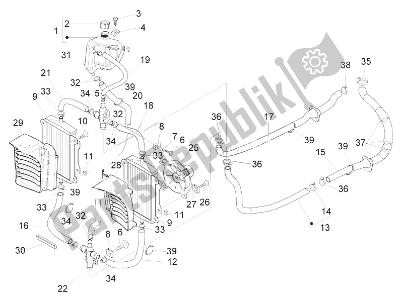 Todas las partes para Sistema De Refrigeración de Vespa Vespa GTS 300 IE ABS E4 EU 2016