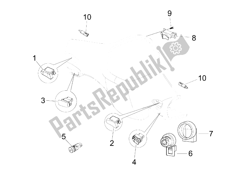 All parts for the Selectors - Switches - Buttons of the Vespa Granturismo 200 L USA 2006