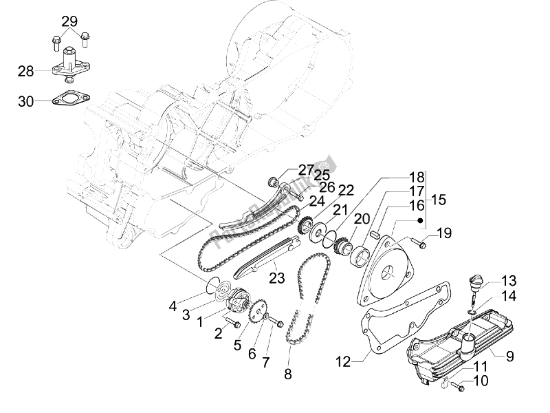 All parts for the Oil Pump of the Vespa Sprint 50 4T 2V 25 KMH B NL 2014