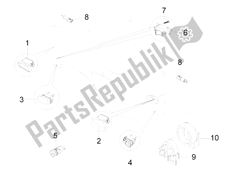 Toutes les pièces pour le Sélecteurs - Interrupteurs - Boutons du Vespa GTS 300 IE USA 2009