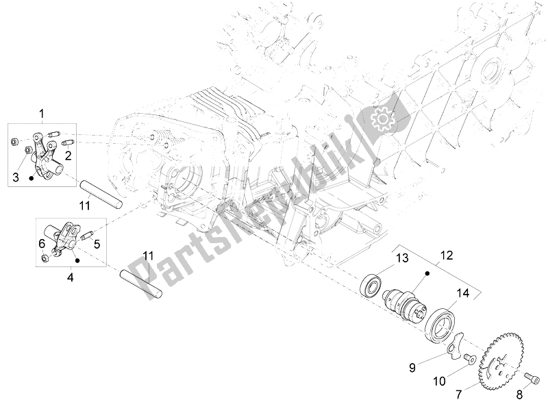 All parts for the Rocking Levers Support Unit of the Vespa Vespa GTS 125 4T 3V IE Super Asia 2014